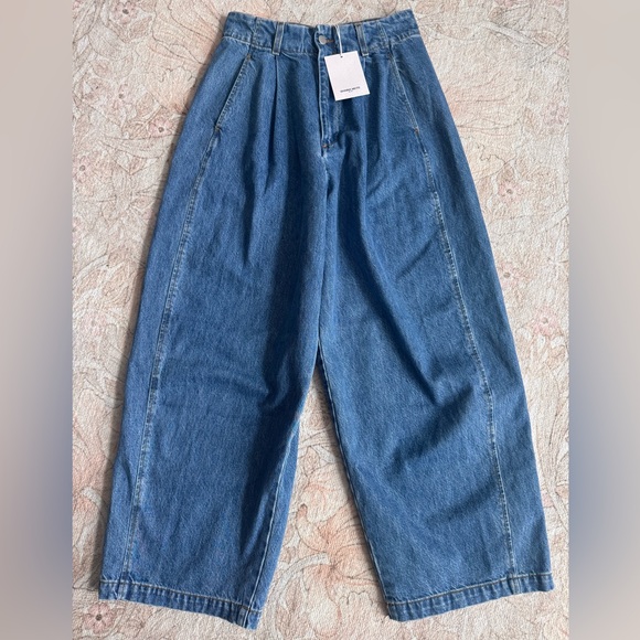 Shaina Mote Pants - Wide-Leg High-Waist Blue Denim Pants for Women